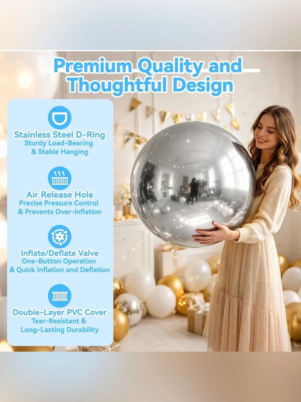 Inflatable Ball Silver, with 500W Electric Pump-1 Piece, 19.7in/0.5m